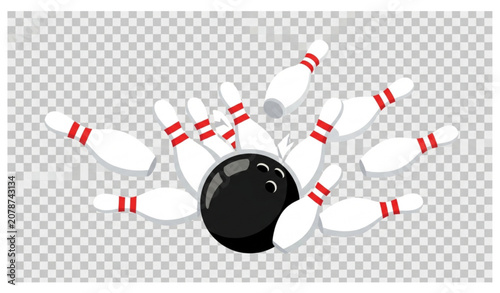 Schilderij op canvas Realistic Bowling Strike Icon Flat Vector Isolated on Transparent Background