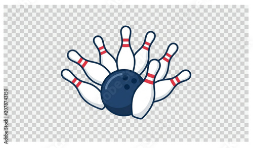 Fotografie Modern Bowling Strike Sports Icon Flat Vector Transparent Background