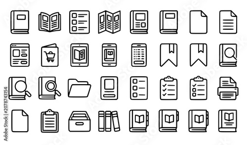 Photos Modern Catalogue Line Icons Editable Vector Set on White Background