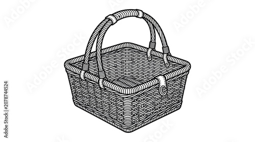 Woven wicker picnic basket with sturdy dual handles