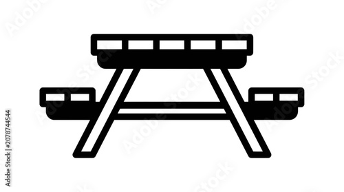 Wooden picnic table with side benches for outdoor dining
