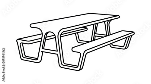 Picnic table with attached benches in minimalist line art