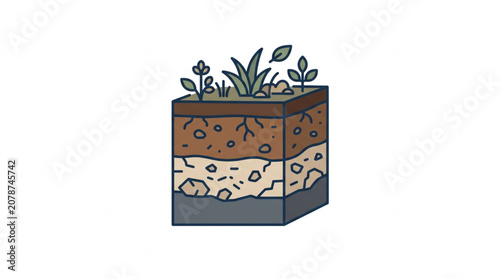 Photos Cross section of soil layers with plants growing on top.