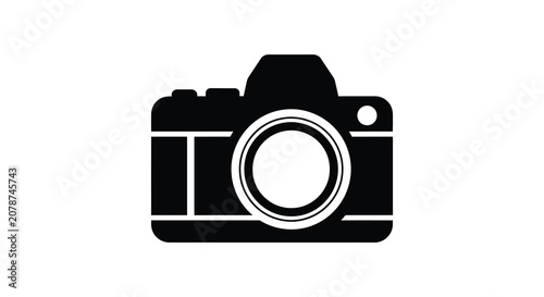 Photos Black silhouette of a single lens reflex camera on a white background silhouette
