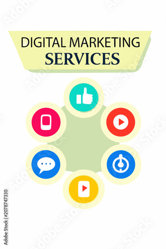 Digital marketing services strategy icons graphic with marketing, business