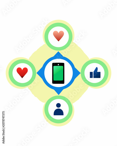 Smartphone centerpiece social media engagement infographic with smartphone