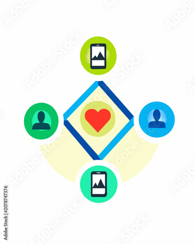 Heart symbol centralized social connectivity concept graphic with connectivity
