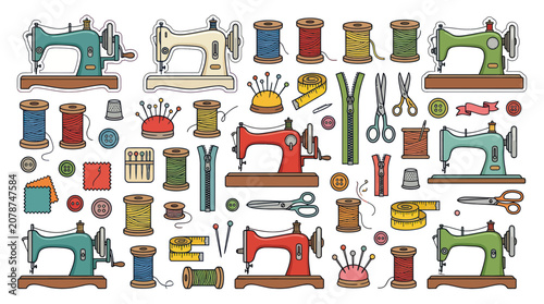 Fotografie Vintage sewing machines and dressmaking supplies collection