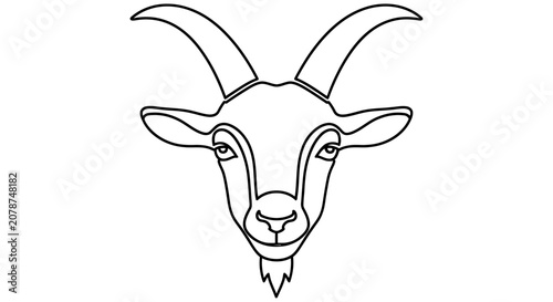 Canvas Print Goat head drawing a black and white line art illustration on a white background