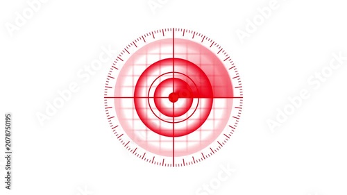 Red neon radar screen animation futuristic interface digital H U D scan target detection loop. Animated radar interface Red neon glowing technology scan targeting system seamless motion graphics.