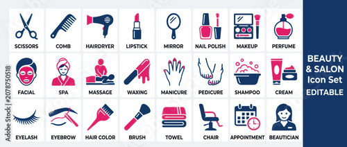 Beauty salon and spa icon collection for wellness services