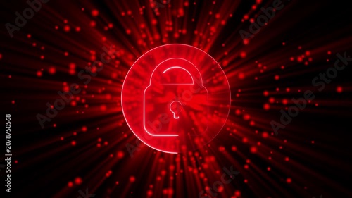 Secure digital lock safeguards international database networks. High tech digital lock protects worldwide cloud computing infrastructure. Cyber security concept utilizing a digital lock.