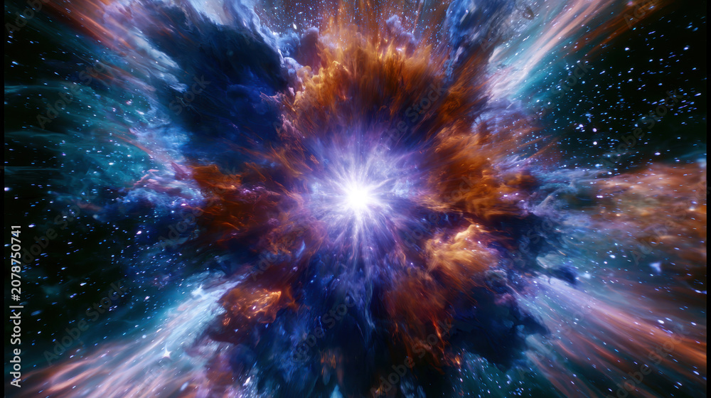 Fototapeta premium Colorful explosion of a nebula in deep space with bright stars