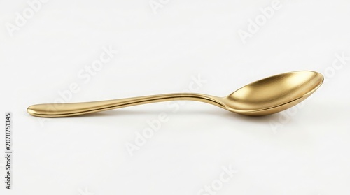 Golden spoon placed on white surface in studio setting for product photography