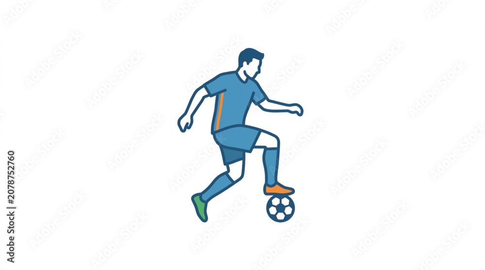 Fototapeta premium Cartoon soccer player dribbling a ball in action.