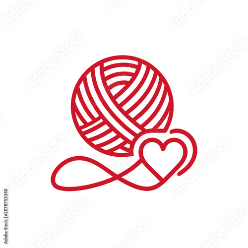Red Yarn Ball Intertwined with Heart Symbol Illustration