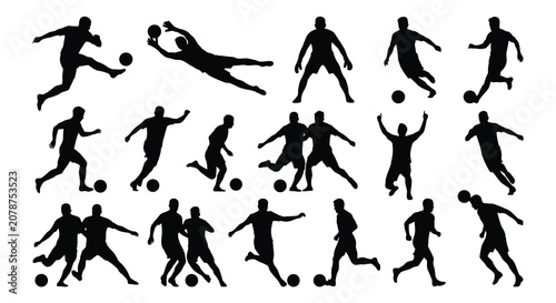 Obraz na płótnie Collection Of Soccer Players In Dynamic Poses Black Silhouette player football a