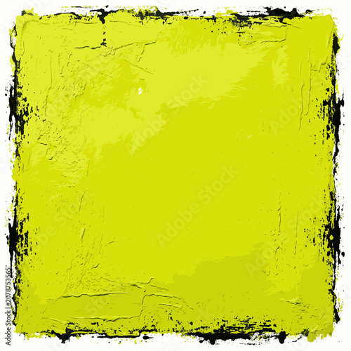Vibrant Lime Green Textured Paint Background with Black Brushstroke Border