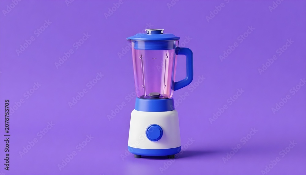 Obraz premium Modern kitchen blender with blue accents on a vibrant purple background
