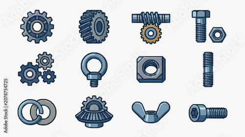 Canvas-taulu Collection of Industrial Mechanical Components and Fasteners.