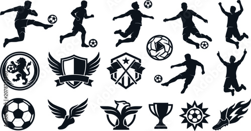 Fotografija Comprehensive Soccer Football Club Emblem elements and Player Silhouette Mega Bu