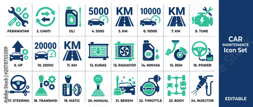 Bild auf Leinwand Car service and automotive maintenance icons collection