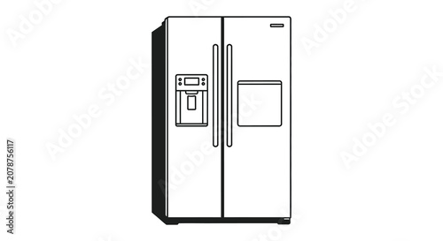 Bild auf Leinwand Side by side refrigerator outline with dispenser black and white silhouette
