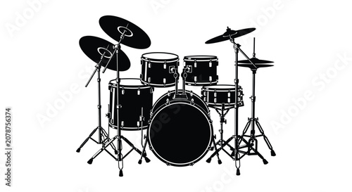Foto Complete drum set arrangement in black silhouette drums drumkit percussion instr