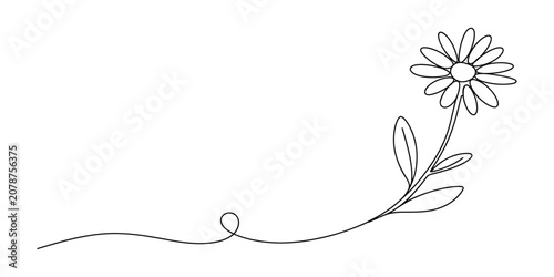 Single continuous line drawing of a simple daisy flower
