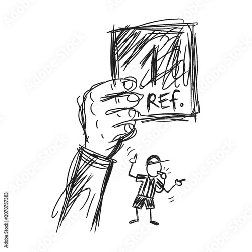 Foto Child-like Doodle Drawing of a Referee Hand Holding Up a Simple Square Yellow Ca