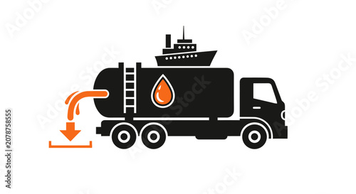Black silhouette of oil tanker truck.
