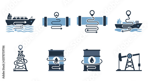 Oil and gas industry icons set.
