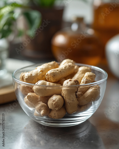 Fresh Ginger, Ginger Rhizomes, Glass Bowl, Fresh Produce, Organic Ginger, Root Vegetable, Healthy Ingredients, Natural Foods, Kitchen Essentials, Farm Fresh, Fresh Harvest, Whole Foods, Vegan Ingredie