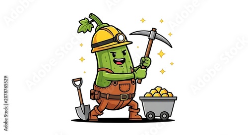 Cartoon gardener planting flowers in garden.