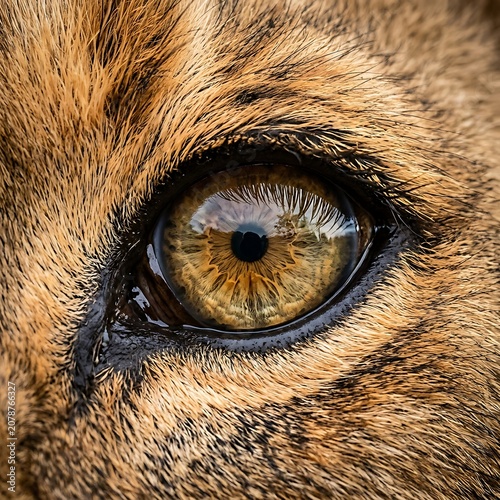 Close up of a brown bear eye with fur.