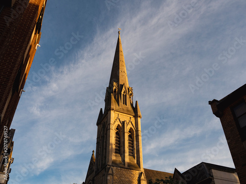Obraz na płótnie Spire, Dusk, Wesley Memorial Methodist Church, Oxford, UK.