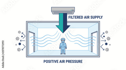 Принти на полотні Positive air pressure system diagram showing clean room environment with filtere