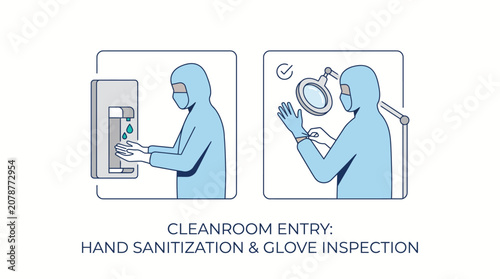 Photography Hand sanitization and glove inspection procedure for cleanroom entry with cleanr