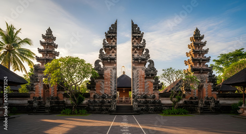 Traditional Balinese architecture and temple gate in Indonesia