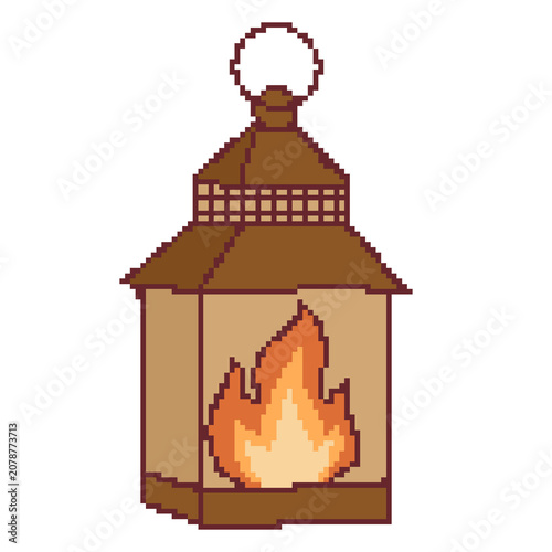 Lantern flame light pixel art lamp vintage object