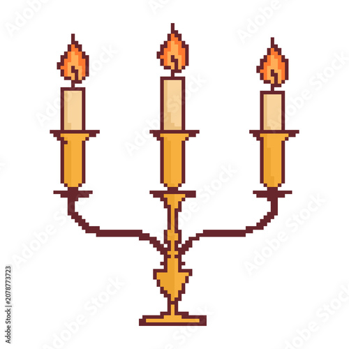 Candelabra candles light pixel art gold antique flame