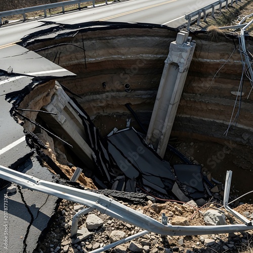 Severe Road Collapse Causing Major Infrastructure Damage.