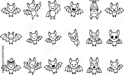 Cute cartoon bat characters in various poses and expressions for halloween or educational use