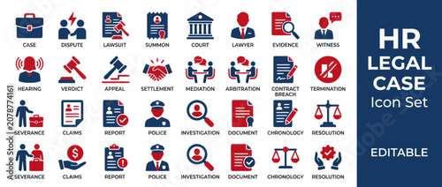 Schilderij op canvas Hr legal case icon set for employment and corporate law