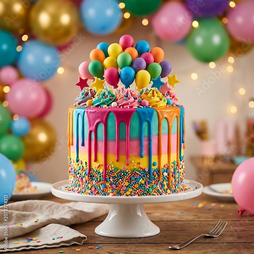 Colorful Christmas tree cake with candy decorations.