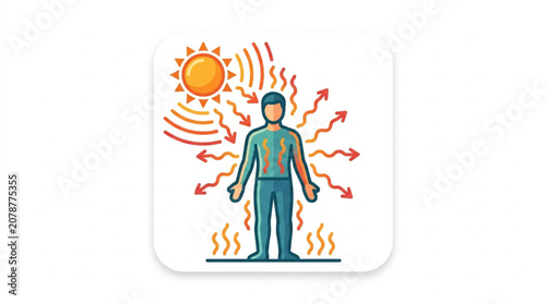 Human body absorbing heat radiation from the sun and ground.