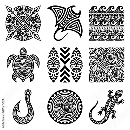 Collection of Polynesian Tribal Tattoo Designs.