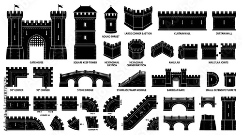 Black castle wall building blocks.