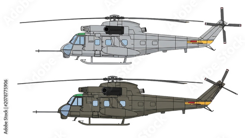 Photography 2D AutoCAD Vector illustration of military helicopter models