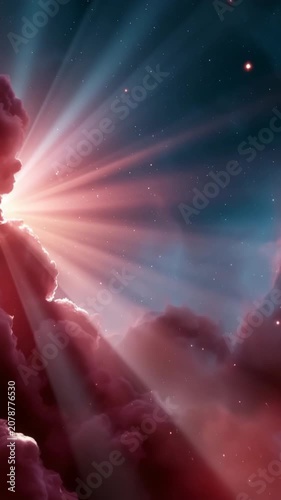 Pink nebula clouds radiating light across starry outer space